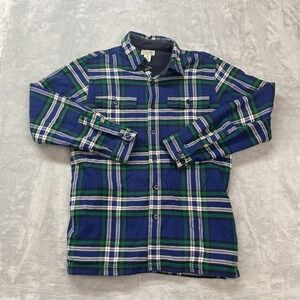 L.L. Bean Flannel Shirt Jacket Mens Medium Multi Plaid Fleece Lined Button Up